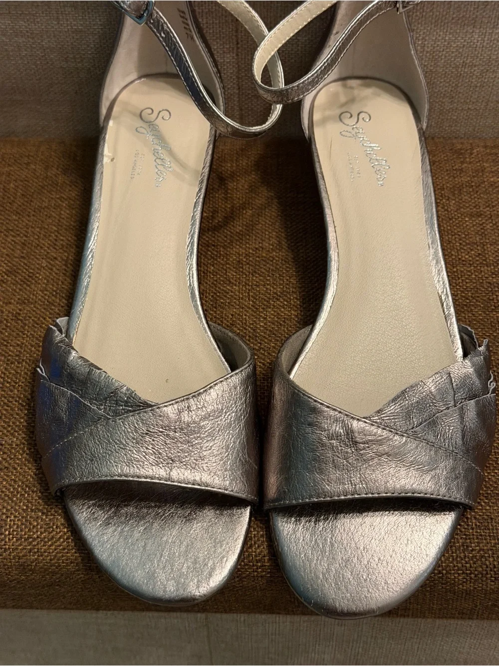 Seychelles Coffee Metallic Leather Wedge Sandals Rose Gold Size 7.5 Anthropologi